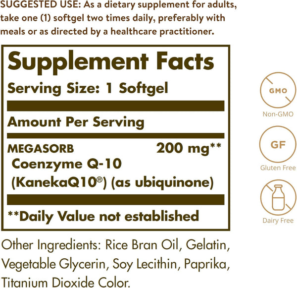 Solgar CoQ10 200mg - Supplement Facts