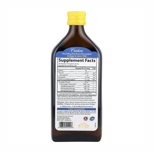 Carlson, Aceite de Pescado Noruego, Limón Natural, 16.9 fl oz. (25% de Descuento)