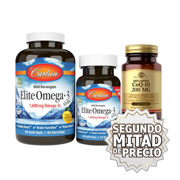 Carlson, Elite Omega-3 Noruego, 90 caps + 30 caps GRATIS + CoQ10 Japonés 30 caps GRATIS