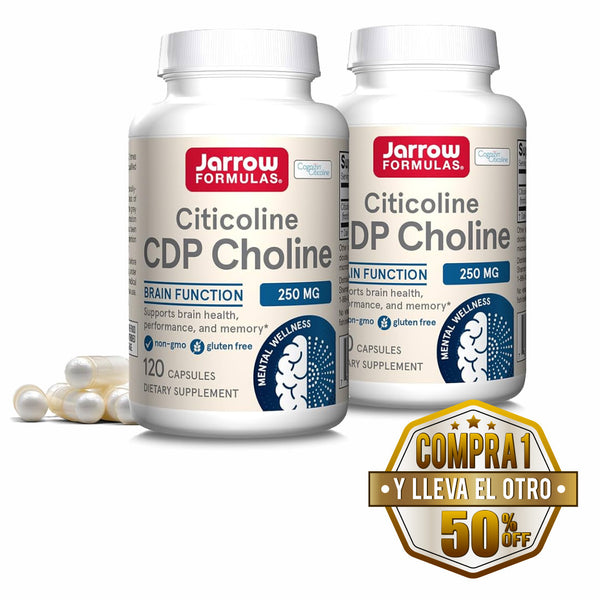 Jarrow, Citicoline CDP Choline, 250mg, 120 cps - Compra 1 lleva el otro al 50%  - 2 frascos por $103.49