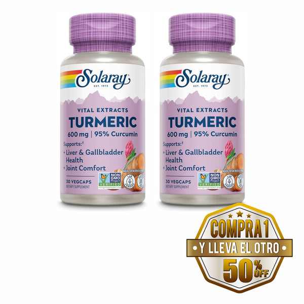 Solaray, Turmeric, 600mg, 30 cps - Compra 1 lleva el otro al 50%  - 2 frascos por $33.13