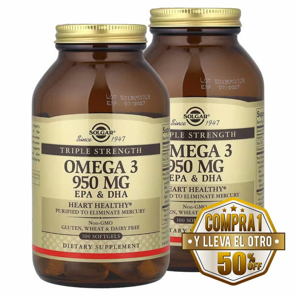 Solgar Omega 3 950mg 100 cps - Compra 1 lleva el otro al 50%  - 2 frascos por $67.49