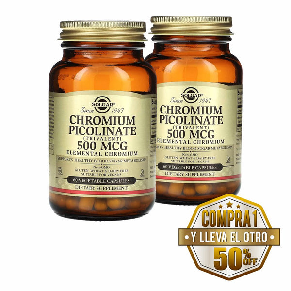 Solgar, Chromium Picolinate, 500 mcg, 60 cps - Compra 1 lleva el otro al 50%  - 2 frascos por $14.69