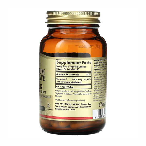 Solgar, Chromium Picolinate, 500 mcg, 60 cps - Compra 1 lleva el otro al 50%  - 2 frascos por $14.69